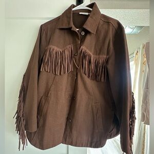 Three Bird Nest Chocolate Fringe Utility Jacket